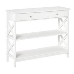 NESTLUNE Console Table Side Desk Shelves Drawers in White - Size: 100 cm x 15 cm