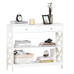 NESTLUNE Console Table Side Desk Shelves Drawers in White - Size: 100 cm x 15 cm - thumbnail 6