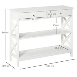 NESTLUNE Console Table Side Desk Shelves Drawers in White - Size: 100 cm x 15 cm - thumbnail 2