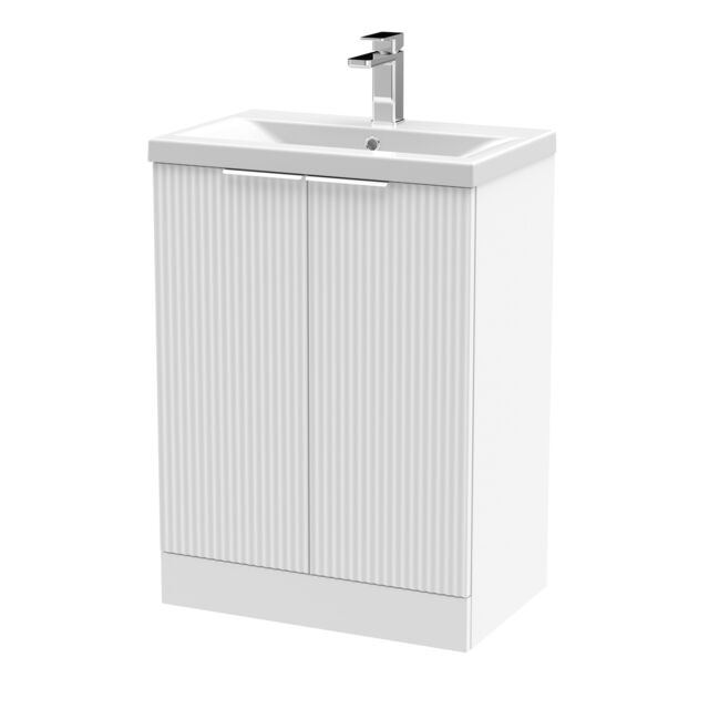 Balterley Fluted Front Floor Standing 2 Door Vanity Basin Unit 600mm Satin White - image 1
