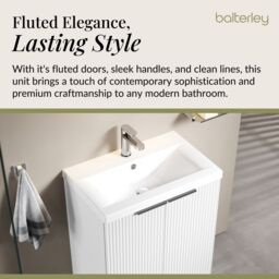 Balterley Fluted Front Floor Standing 2 Door Vanity Basin Unit 600mm Satin White - thumbnail 4