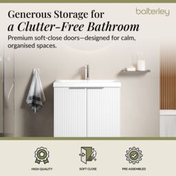 Balterley Fluted Front Floor Standing 2 Door Vanity Basin Unit 600mm Satin White - thumbnail 3