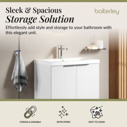 Balterley Fluted Front Floor Standing 2 Door Vanity Basin Unit 600mm Satin White - thumbnail 2