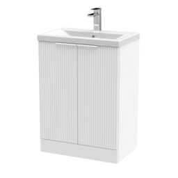 Balterley Fluted Front Floor Standing 2 Door Vanity Basin Unit 600mm Satin White