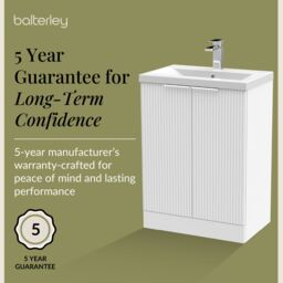 Balterley Fluted Front Floor Standing 2 Door Vanity Basin Unit 600mm Satin White - thumbnail 6