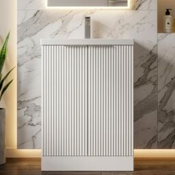 Balterley Fluted Front Floor Standing 2 Door Vanity Basin Unit 600mm Satin White - thumbnail 8