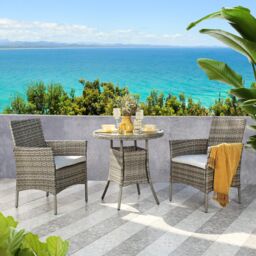 Home Garden Direct Judas 2-Seater Garden Bistro Set for Patio in Grey Rattan - thumbnail 3