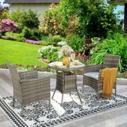 Home Garden Direct Judas 2-Seater Garden Bistro Set for Patio in Grey Rattan - thumbnail 1