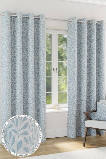 Enhanced Living 100% Blackout Jacquard Leaf Curtains - Thermal/Energy Saving Pair with Eyelets For Living Room & Bedrooms - image 1