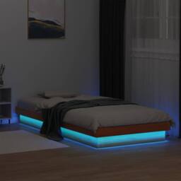 Berkfield Home LED Bed Frame without Mattress Wax Brown 90x200 cm Solid Wood - thumbnail 2