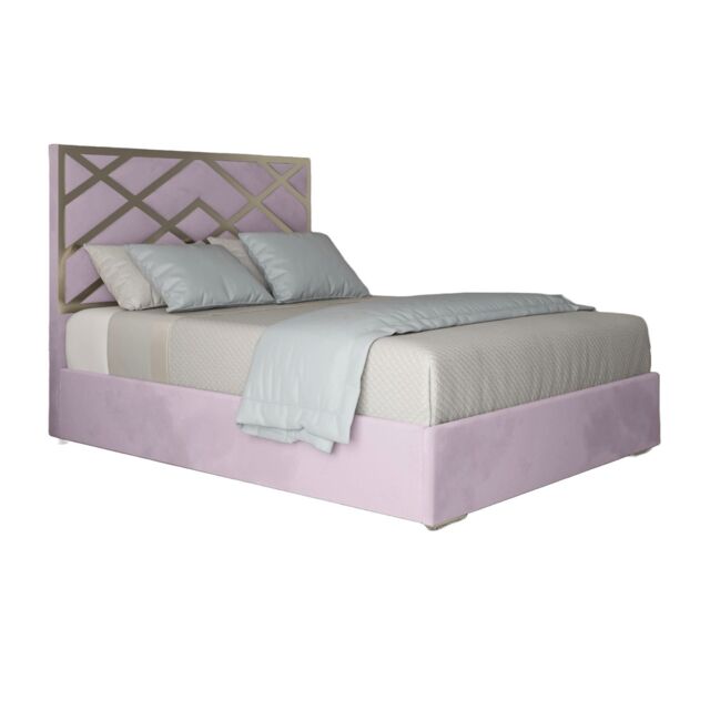 KDMD George Upholstered Soft Velvet Metal Designer Bed Frame in Pink - Size: Single - image 1
