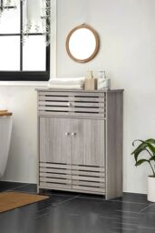 Living and Home Modern Wooden Freestanding Storage Cabinet Bathroom Double Door Vanity Sink Cabinet Under Sink in Grey