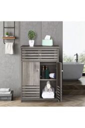 Living and Home Modern Wooden Freestanding Storage Cabinet Bathroom Double Door Vanity Sink Cabinet Under Sink in Grey - thumbnail 5