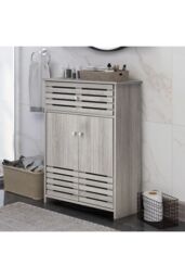 Living and Home Modern Wooden Freestanding Storage Cabinet Bathroom Double Door Vanity Sink Cabinet Under Sink in Grey - thumbnail 2