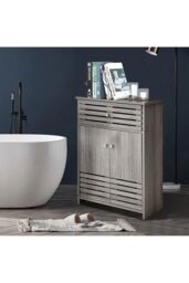 Living and Home Modern Wooden Freestanding Storage Cabinet Bathroom Double Door Vanity Sink Cabinet Under Sink in Grey - thumbnail 4