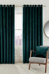 Helena Springfield 'Escala' Woven Lined Curtains in Teal - Size: 167 cm width x 183 cm drop - thumbnail 1