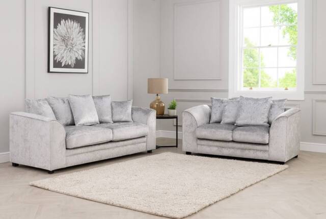 LUXURY LIFE Declan Crushed Velvet Fabric Sofa Set in Silver - image 1