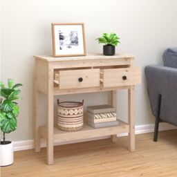 Berkfield Home Console Table 75x35x75 cm Solid Wood Pine in Brown - Size: 75 x 35 x 75 cm - thumbnail 3