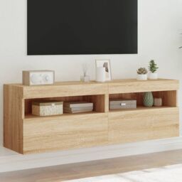 Berkfield Home TV Wall Cabinets with LED Lights 2 pcs Sonoma Oak 60x30x40 cm in Brown - Size: 60 x 30 x 40 cm - thumbnail 1