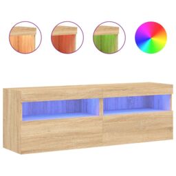 Berkfield Home TV Wall Cabinets with LED Lights 2 pcs Sonoma Oak 60x30x40 cm in Brown - Size: 60 x 30 x 40 cm - thumbnail 2