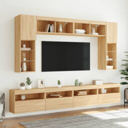 Berkfield Home TV Wall Cabinets with LED Lights 2 pcs Sonoma Oak 60x30x40 cm in Brown - Size: 60 x 30 x 40 cm - thumbnail 6