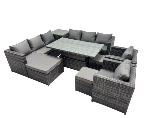 Fimous 11 Seater Outdoor Garden Rattan Furniture Set with Side Table 3 Stool in Dark Grey - image 1