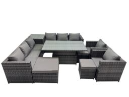 Fimous 11 Seater Outdoor Garden Rattan Furniture Set with Side Table 3 Stool in Dark Grey - thumbnail 2