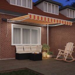 Berkfield Home Manual Retractable Awning with LED Yellow & Orange 300x250 cm - thumbnail 3