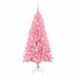 Berkfield Home Lush Christmas Tree with 150 LEDs with Stand Pink 150 cm PVC - thumbnail 4