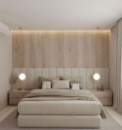 HOB Furniture Thomas Linear Panelled Bed, Malta Velvet Fabric, Ivory in Off-White - Size: Double - thumbnail 1