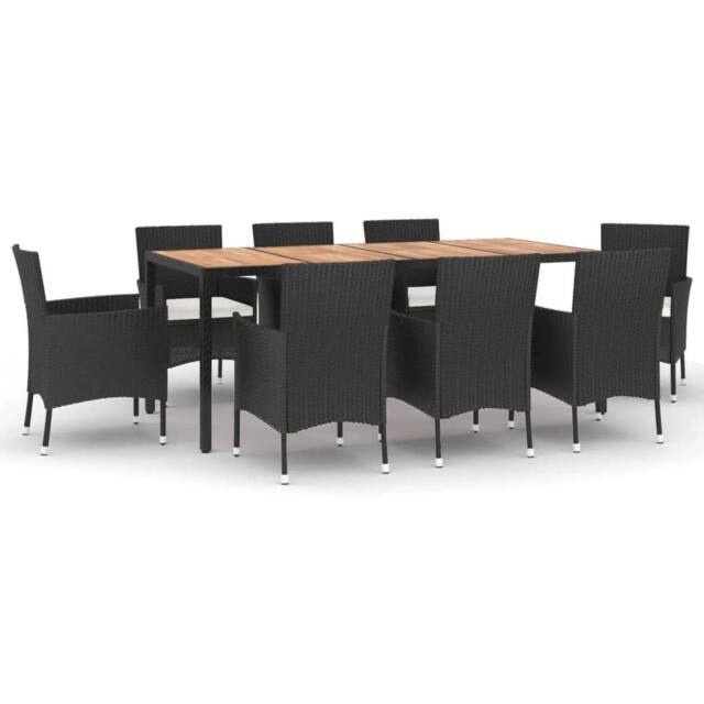 Berkfield Home 9 Piece Garden Dining Set with Cushions Black Poly Rattan - image 1