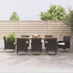 Berkfield Home 9 Piece Garden Dining Set with Cushions Black Poly Rattan - thumbnail 2