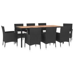 Berkfield Home 9 Piece Garden Dining Set with Cushions Black Poly Rattan - thumbnail 3