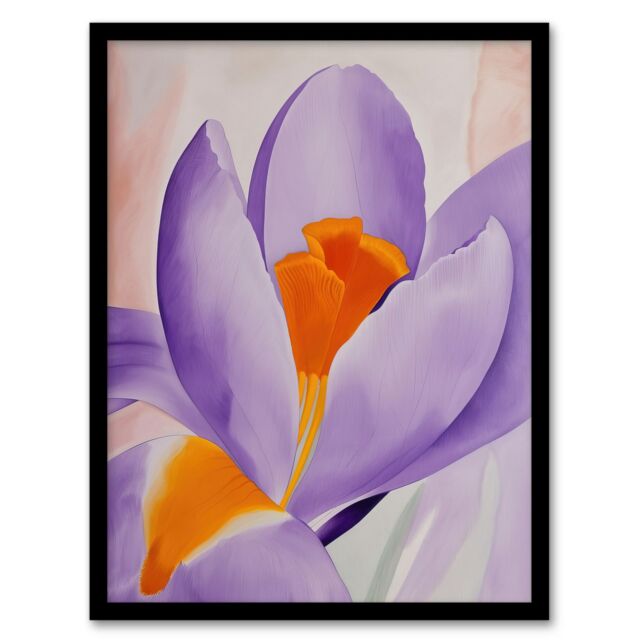 Artery8 Crocus Flower Orange Lilac Abstract Watercolour Framed Art Print in Purple - Size: A4 - image 1
