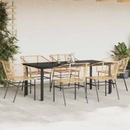 Berkfield Home 7 Piece Garden Dining Set Brown Poly Rattan Glass in Tan - thumbnail 3