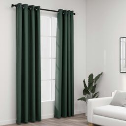 Berkfield Home Linen-Look Blackout Curtains with Grommets 2pcs Green 140x245cm - Size: 140x245 cm - thumbnail 1