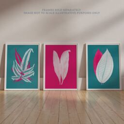 Artery8 Wall Art Print Pack of 3 A4 Modern Forest Leaf Fuchsia Pink & Teal Contrast Xray Foliage Im Botanical Living Room s Set - thumbnail 6
