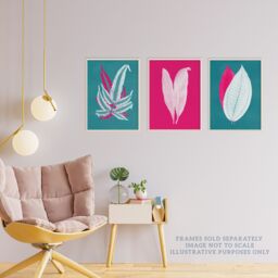 Artery8 Wall Art Print Pack of 3 A4 Modern Forest Leaf Fuchsia Pink & Teal Contrast Xray Foliage Im Botanical Living Room s Set - thumbnail 3