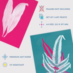 Artery8 Wall Art Print Pack of 3 A4 Modern Forest Leaf Fuchsia Pink & Teal Contrast Xray Foliage Im Botanical Living Room s Set - thumbnail 4