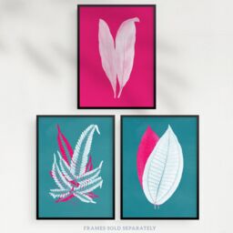 Artery8 Wall Art Print Pack of 3 A4 Modern Forest Leaf Fuchsia Pink & Teal Contrast Xray Foliage Im Botanical Living Room s Set - thumbnail 5