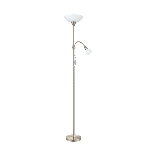 Loops Floor Lamp Light Satin Nickel Shade White Plastic Glass Bulb E27 E14 1x60W 1x25W in Metallics - image 1