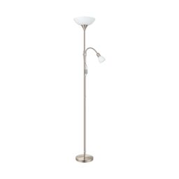 Loops Floor Lamp Light Satin Nickel Shade White Plastic Glass Bulb E27 E14 1x60W 1x25W in Metallics