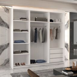 MN Furniture Merida Sliding Wardrobe with Mirror & LED Light 200x217cm in White - Size: 200x217 cm - thumbnail 2
