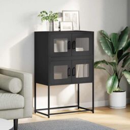 Berkfield Home Highboard Black 68x39x107 cm Steel - Size: 68 x 39 x 107 cm - thumbnail 3