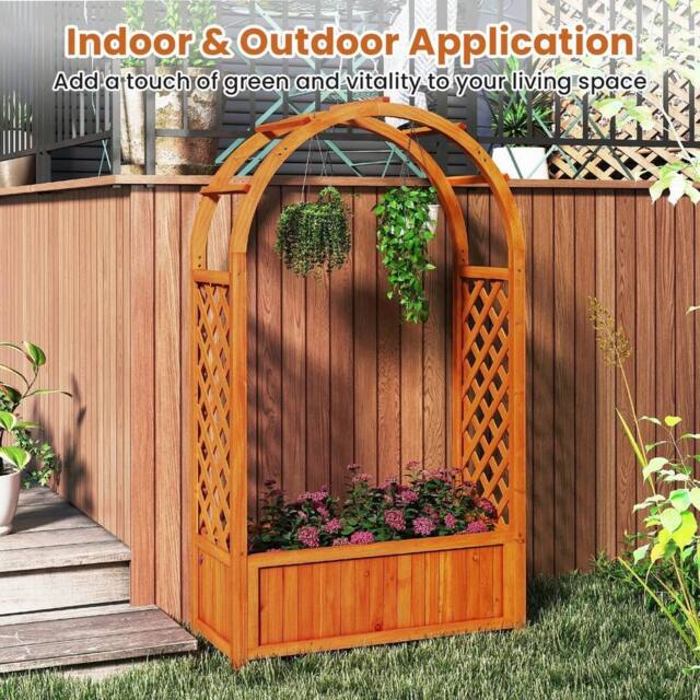 NESTLUNE Wood Planter Box Raised Garden Bed with Arch Trellis-Brown in Brown - Size: 1.25kg - image 1