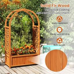 NESTLUNE Wood Planter Box Raised Garden Bed with Arch Trellis-Brown in Brown - Size: 1.25kg - thumbnail 4