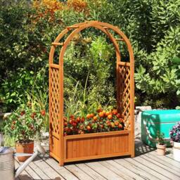 NESTLUNE Wood Planter Box Raised Garden Bed with Arch Trellis-Brown in Brown - Size: 1.25kg - thumbnail 3