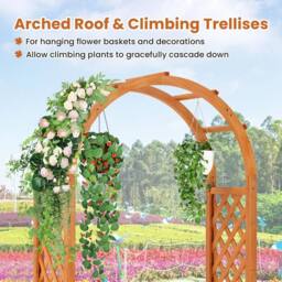 NESTLUNE Wood Planter Box Raised Garden Bed with Arch Trellis-Brown in Brown - Size: 1.25kg - thumbnail 5