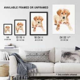 "Artery8 Dog Lover Golden Retriever Puppy Soft Watercolour Wall Art Print in Beige - Size: W18"" x H24""" - thumbnail 3