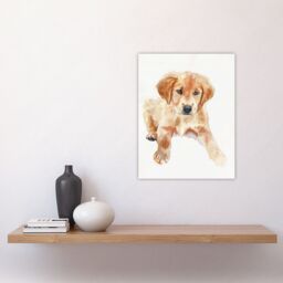 "Artery8 Dog Lover Golden Retriever Puppy Soft Watercolour Wall Art Print in Beige - Size: W18"" x H24""" - thumbnail 4